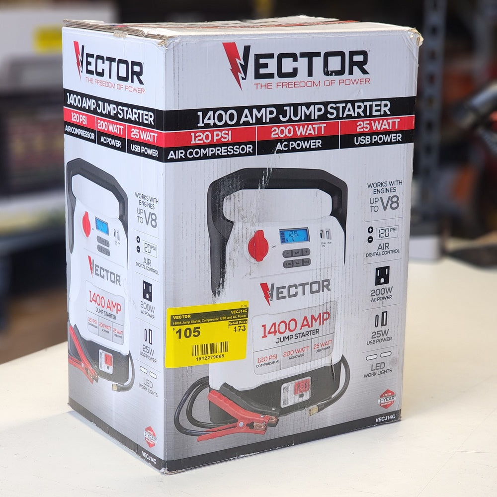 1400A Jump Starter, Compressor, USB and AC Power (VECJ14C) 1400A Jump Starter, Compressor, USB and AC Power (VECJ14C)